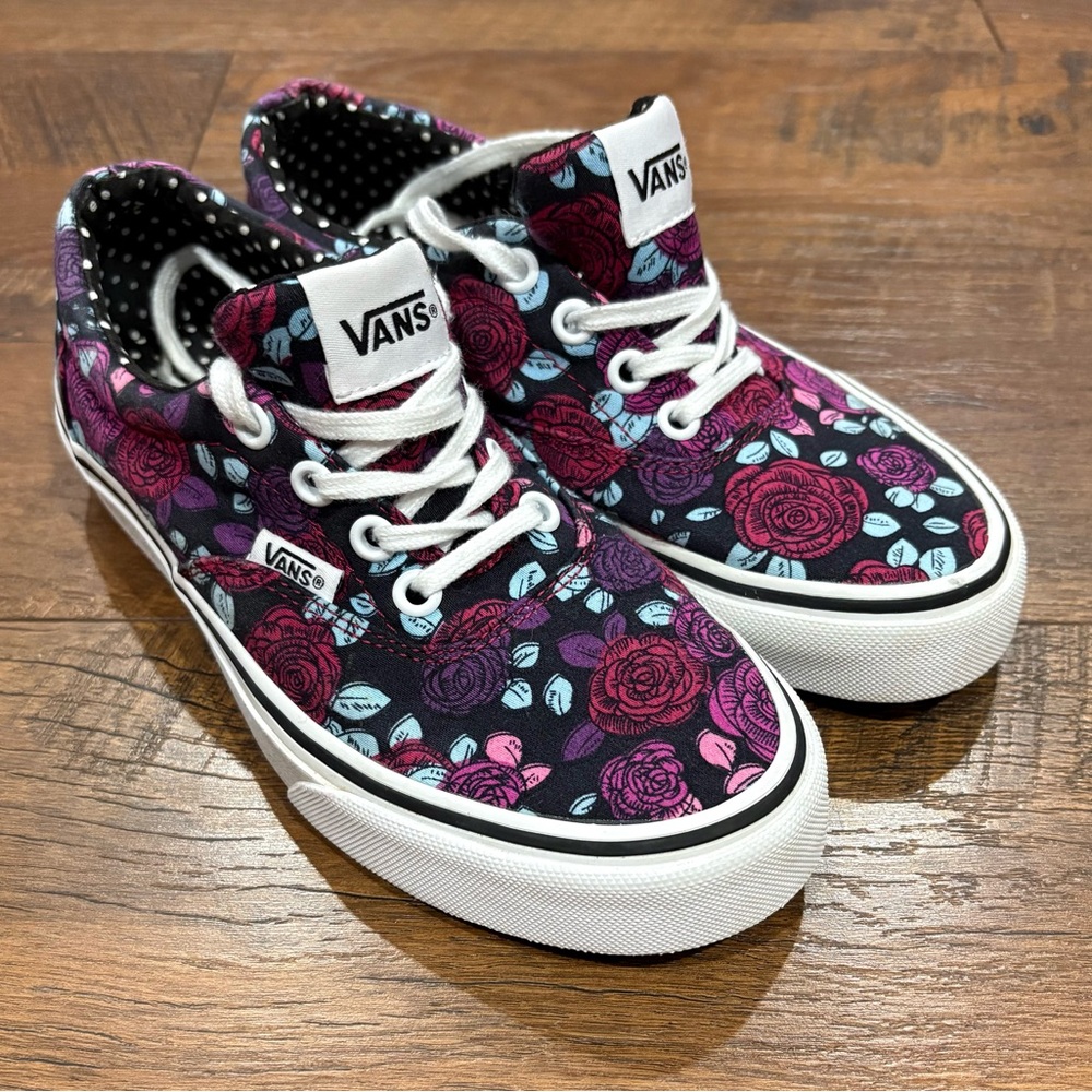 Vans Black Sneakers with Pink, purple and Blue Floral Pattern 5